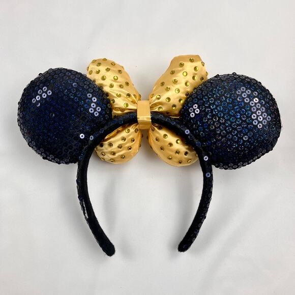 Disneyland Resort Navy Sequin & Yellow Rhinestone Bow Minnie Mouse Ear Headband - Picture 2 of 3